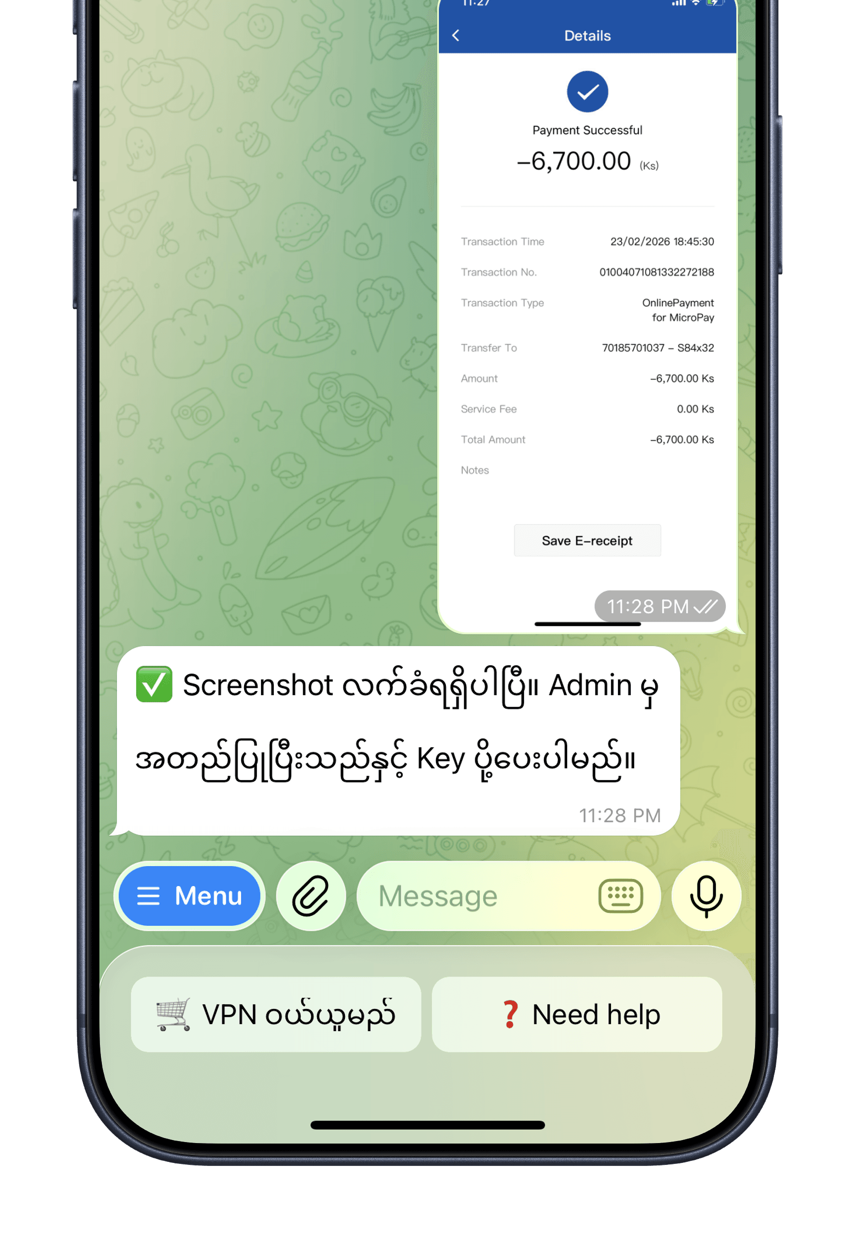 Send payment screenshot